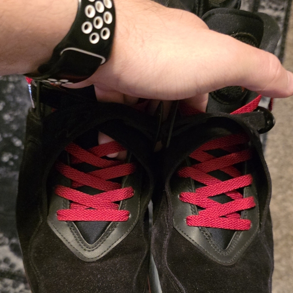 Jordan 8 Bred Black and Red Sneakers - Picture 2 of 5
